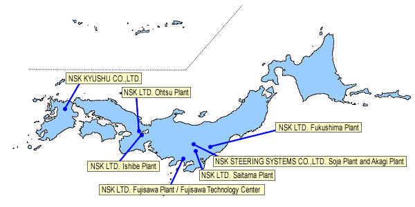 Map of Main Plant in Japan